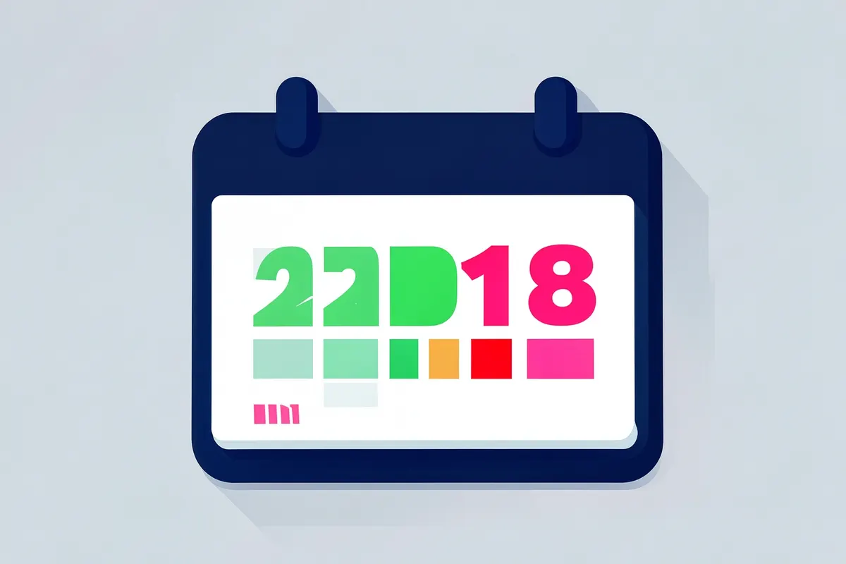 Um calendário aberto com a data marcada em vermelho, em close-up, com luz de escritório vinda de cima.