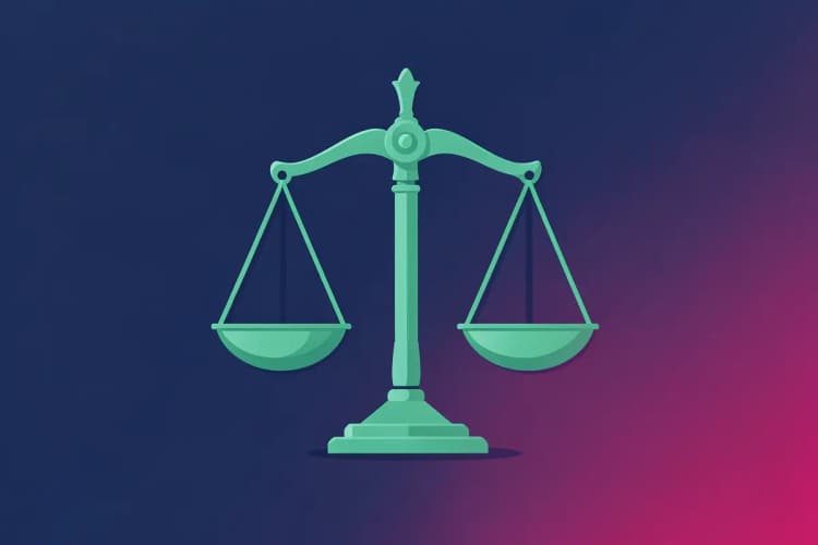 Uma balança da justiça sendo equilibrada em um fundo branco.